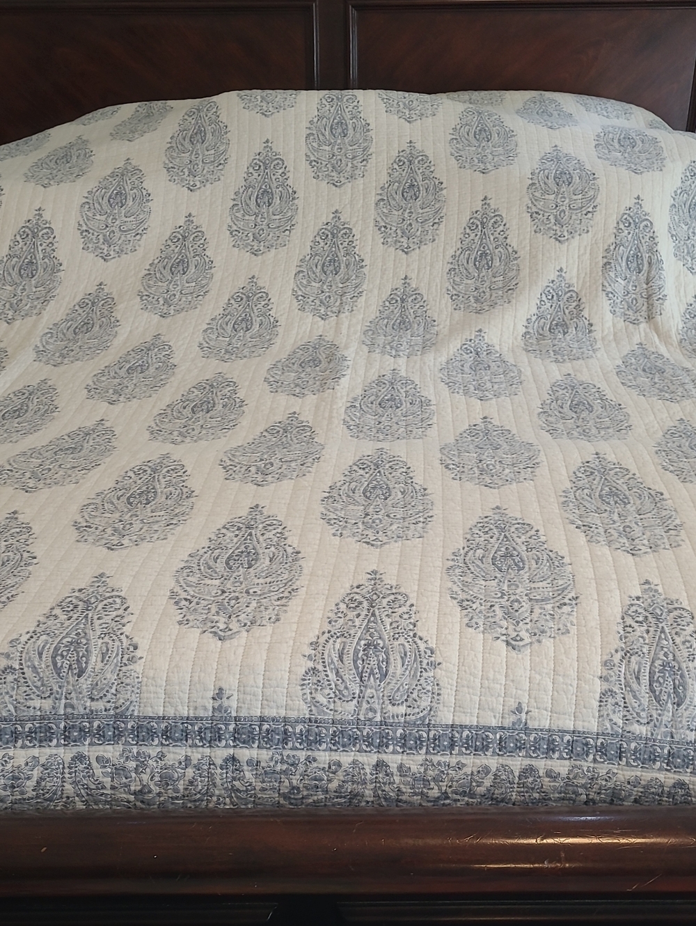 Cutter Quilt Rachel Zoe Cream and Light Blue Paisley Machine Quilted Bedspread